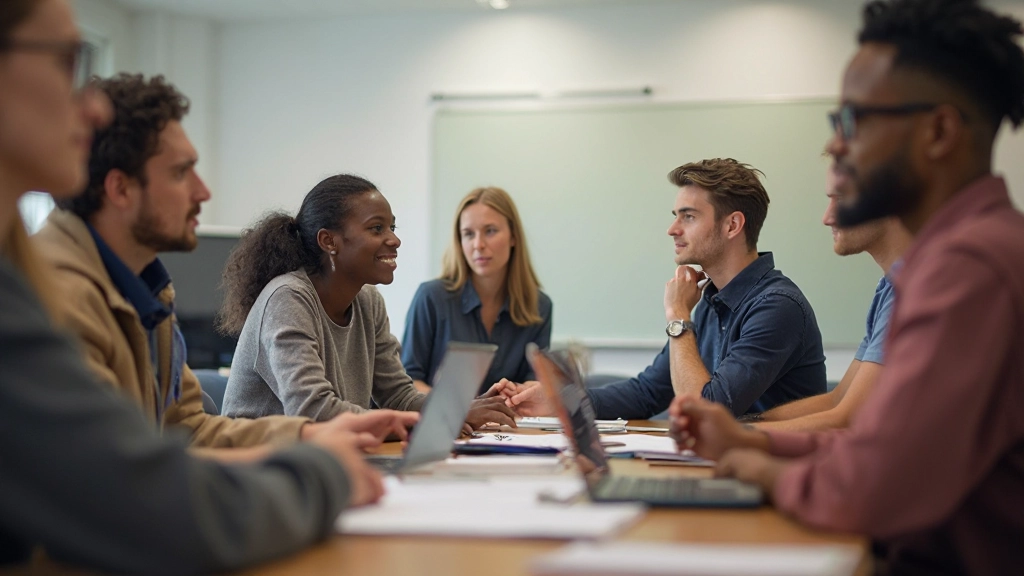 Group Dutch language class with diverse international students learning together
