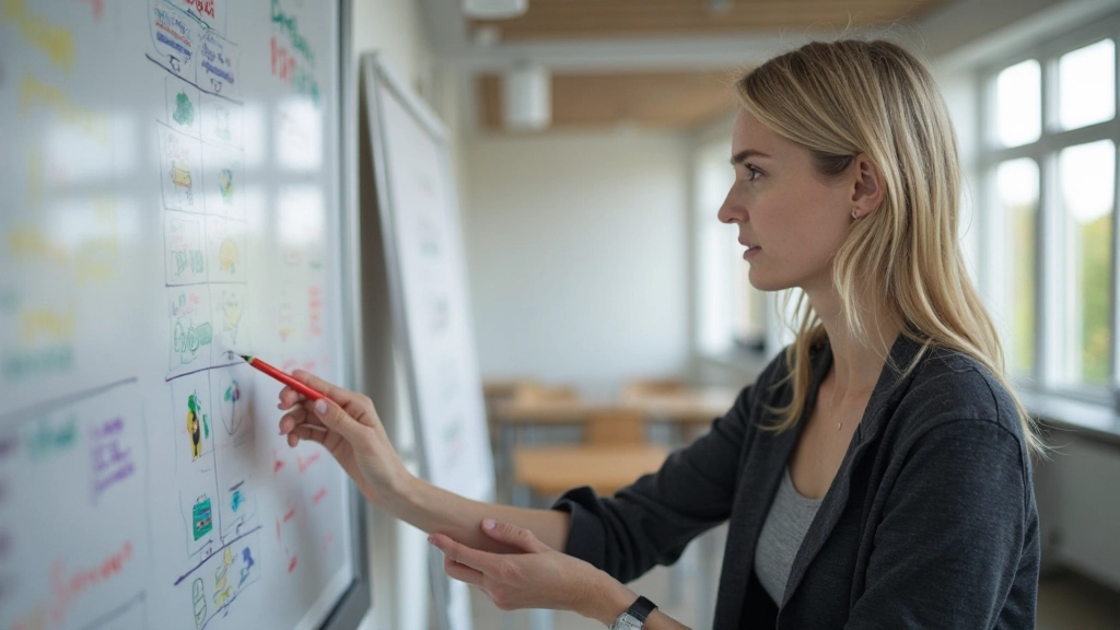 Professioneel Nederlands lesgeefster die interactief onderwijs geeft met visuele hulpmiddelen