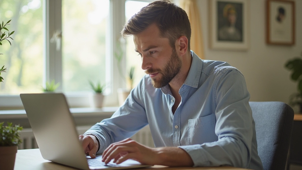 Expat taking online Dutch lesson with tutor on laptop at home