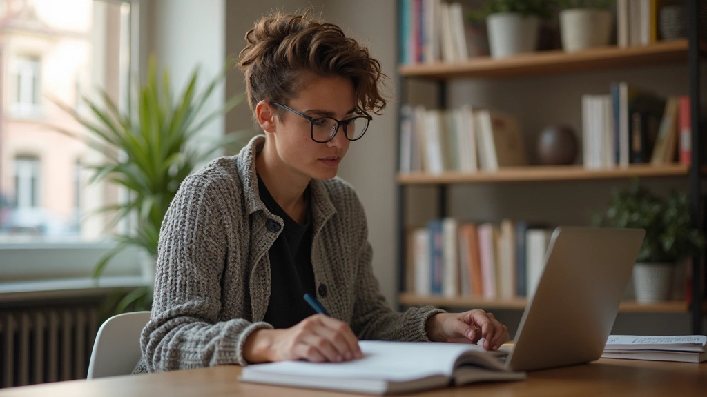 Student Nederlands aan het leren met boeken en laptop op bureau