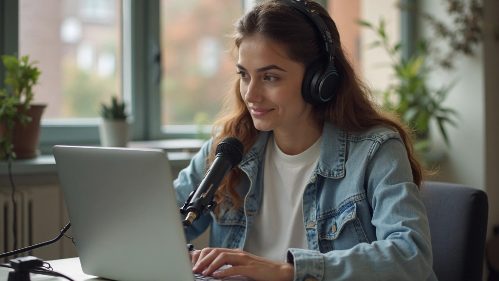 Persoon die Nederlandse uitspraak oefent met microfoon voor computer